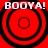 Four red circular targets with black rings on a red background, each labeled 'BOOYA!' in white pixelated text.