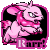 A contact sheet of seven animated frames showing a pink cartoon dragon-like creature with wings and a horn, each frame displaying the text "Rarr!" below it against a black background with a pink border.