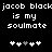 Pixelated text reads 'jacob black is my soulmate' with two of five heart symbols below, one showing a gray heart in the third position
