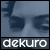 A static pixelated image shows a blue-toned abstract shape above a dark bar with white text reading 'dekuro' in lowercase letters.