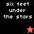 Pixelated text "six feet under the stars" appears in four quadrants with a star icon changing color and shape between frames.