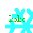 Four identical pixelated cyan snowflakes with green text 'Icoko' overlaid on each, arranged in a on white background