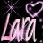 Pixelated pink and purple icon with stylized text, heart symbol, and star-like sparkles on black background.