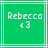 Green square icon with white border, displaying 'Rebecca' text above a heart symbol and number 3 in pixelated font