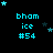 Pixelated cyan text 'bham ice #54' on black background with scattered stars, varying star positions across frames.
