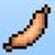 Pixelated banana-shaped icon with brown ends and light yellow body, displayed on blue background with text overlays.