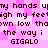 Pixelated text on a pink and white checkered background with repeated phrases and 'GIGALO' in bold.