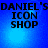 Blue background with black text reading "DANIEL'S ICON SHOP" in four quadrants, each quadrant showing identical text layout.
