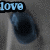 Animated sequence showing a blue eye with a dark pupil, accompanied by changing text labels 'love', 'A', and 'Patot' in light blue pixelated font.