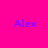 A bright pink background with four instances of the text 'Alex' in purple, each overlaid on a circular gradient that shifts from blue to white.