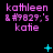 Pixelated text 'kathleen & #9829;'s katie' in pink on black background with cyan symbols appearing and disappearing.