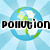 Pixelated Earth globe with green landmasses and white clouds on a blue geometric background, overlaid with environmental text.