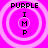 Four identical circular icons with concentric rings display 'PURPLE' text above 'IMP' text on a bright pink background.