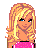 Pixel art contact sheet showing three frames of an animated icon featuring a blonde cartoon character in pink and white clothing with text "Pretty in Pink!" on bright pink backgrounds.