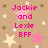 Pixelated icon with pink text reading "Jackie and Lexie BFF" over a beige background with scattered stars.