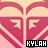 Pixelated red and pink heart-shaped icons with white chevron patterns, each displaying 'KYL AH' text in black or red boxes.