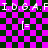 A static image with a purple and black checkered background, displaying repeated text and bracketed symbols in white and purple.