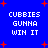 Blue background with red plus signs and white pixelated text reading "CUBBIES GUNNA WIN IT" in four identical sections.