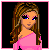 A 3x3 contact sheet of pixel art frames showing a cartoon girl in pink clothing with text variations, displayed on black backgrounds with pink borders.