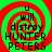 Four identical display red and green spiral backgrounds with black text reading "u will destroy HUNTER PETERS" in pixelated font