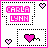 A 4-frame animated contact sheet of a pixel art buddy icon featuring pink text and hearts with varying heart positions across frames.