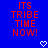 Blue background with red pixelated text reading 'ITS TRIBE TIME NOW!' and two white heart symbols at the bottom.