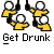Animated contact sheet showing two frames of a pixel art buddy icon with stick figures holding bottles and text reading "Get Drunk" on gray background.