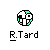 Pixelated circular icon with black, white, and cyan elements above stylized text on a gray background.