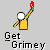 Pixelated character in yellow shirt holding torch with red flame, repeated six times on gray background beneath text "Get Grimey".