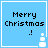 Pixelated blue square with 'Merry Christmas!' text and a white snowman icon, showing animation changes in snowman position across frames.