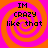Four identical display orange spiral patterns on pink backgrounds with black text reading "IM CRAZY like that" in pixelated font