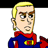 Pixelated static icon of a cartoon character with blonde hair, blue and red costume, yellow chest emblem, and neutral expression against white background.