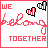 Pixel art contact sheet showing two animated frames of a buddy icon with pink text and striped hearts on white background.