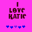 Pixelated text 'I LOVE KATIE' on bright pink background with blue and purple puzzle pieces below, two variations of piece arrangement visible.