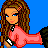 Pixel art contact sheet of a female character in pink top and black skirt performing a sliding motion across blue background with text elements.