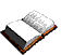 A pixelated open book with brown edges and white pages, shown in nine of animation where pages flip and curl in different directions