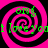 A static image with four identical pink and black spiral patterns arranged in a , each containing green text reading "omg i love you"