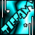 Pixelated cyan and black animated icon with a glowing effect, showing two hands clasped in the center against a blue gradient background.