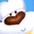 A 48x48 pixel animated buddy icon split into two frames showing a brown bean-shaped object on the left and green text "OriginalIcons.com" on the right against a blue sky background.