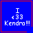 Blue square icon with white text "I <33 Kendra!!!" and red border; one variant includes a small red heart symbol in the bottom-right corner.