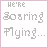 A 5x5 contact sheet of animated frames showing a pixelated text animation with "HE'RE Soaring Flying..." in varying colors and transparency across sampled frames.