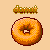 Pixel art donut with orange-brown gradient and dark brown outline, two versions with different text above it.