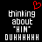 Black background with white pixelated text reading 'Thinking about 'HIM' DUHHHHH' and a red pixelated heart symbol above the text.