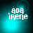 Pixelated teal background with white text 'ada irene' and a glowing light effect shifting position across frames.