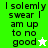 Green and white pixelated text displays 'I solemnly swear I am up to no good' with a star symbol, transitioning between two states.