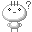 A 4-frame contact sheet of a pixelated white character with black eyes and mouth, gray limbs, three vertical lines on its head, and question marks appearing in different positions across frames against a gray background.