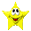 Six yellow star-shaped characters with white eyes and red mouths arranged in two on a gray background, each displaying distinct facial expressions