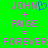 Green background with pink pixelated text reading 'JOHN + PAIGE = FOREVER' and a blue heart symbol replacing the 'O' in 'JOHN' on the left side.