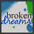 identical pixelated icons featuring 'broken dreams' text over a blue and green abstract background with small circular shapes