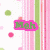Pixelated collage of six distinct sections with text and patterns, including names, phrases, and colorful shapes on striped or dotted backgrounds.